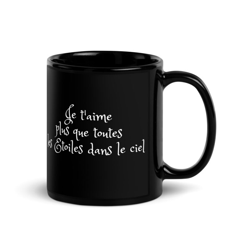 Mug brillant noir Je t'aime plus que toutes les étoiles dans le ciel