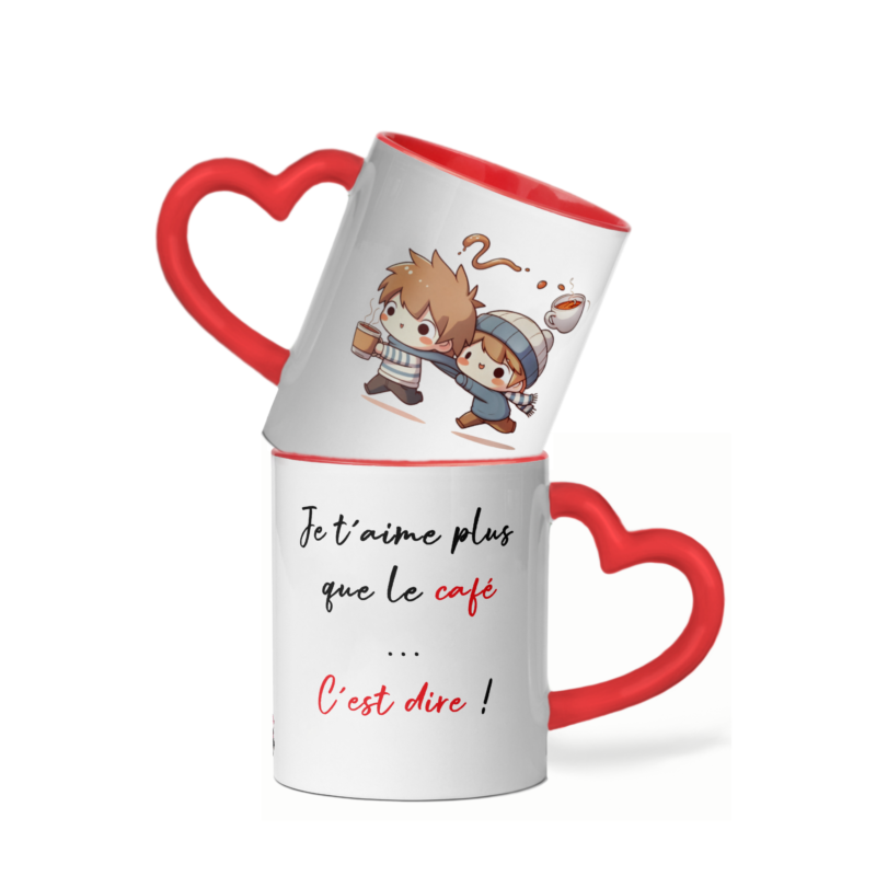 Mug céramique cœur Je t'aime plus que le café - mignon