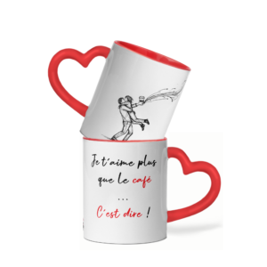 Mug céramique cœur Je t'aime plus que le café - romantique